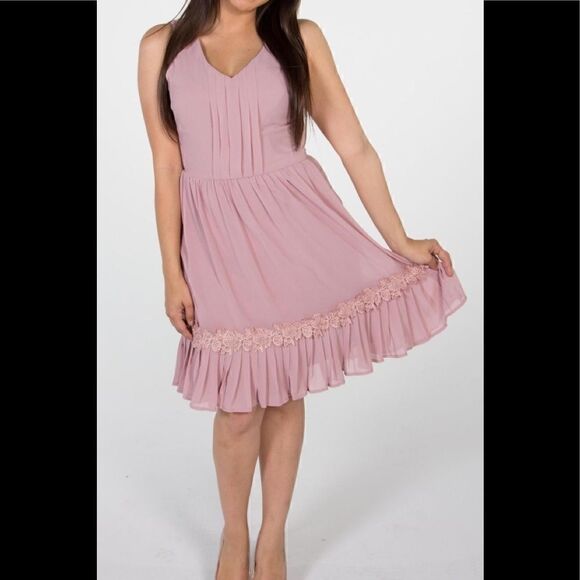 Doe & Rae MAUVE V-NECK DRESS - Picture 1 of 5